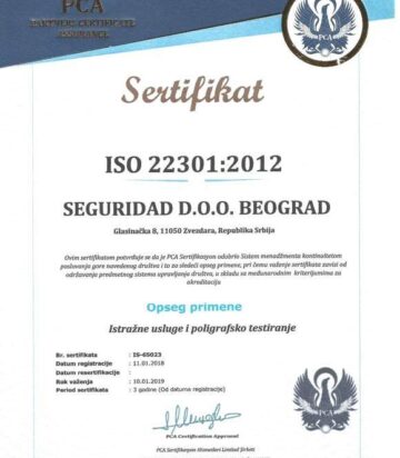 Seguridad sertifikat ISO 22301