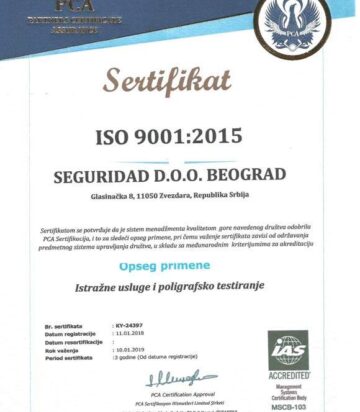 Seguridad Sertifikat ISO 9001