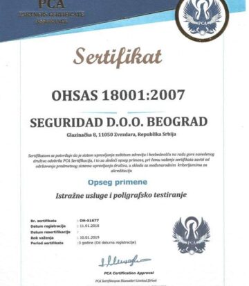 Seguridad sertifikat ohsas 18001
